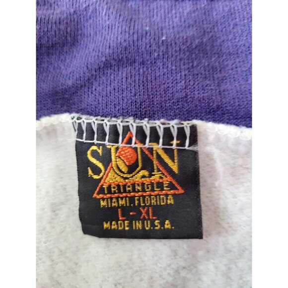 VTG 80s Sun Triangle Sweatshirt L Bahamas 1/4 Zip Drawstring USA Rainbow Unisex - Picture 9 of 9